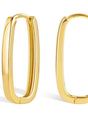 Silver Hoop Earrings for Women Trendy Rectangle Gold Hoop Earrings U Shape